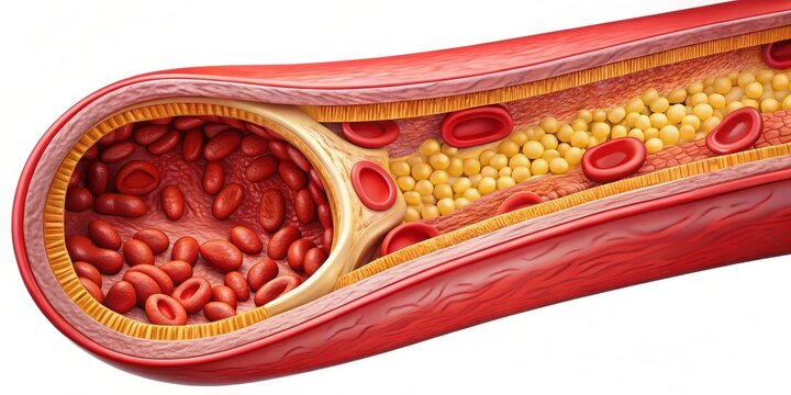 Cross-section of artery with atherosclerosis and atheromatous plaque, plaque