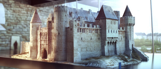 detailed 3D visualization of medieval castle model showcasing its architectural features and historical design