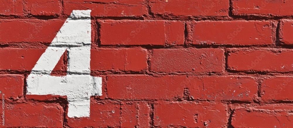 Aufkleber red brick wall with white number 4 painted prominently on textured surface showcasing vibrant red to
