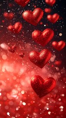 Obraz premium Floating red hearts and sparkling dots compose the images backdrop