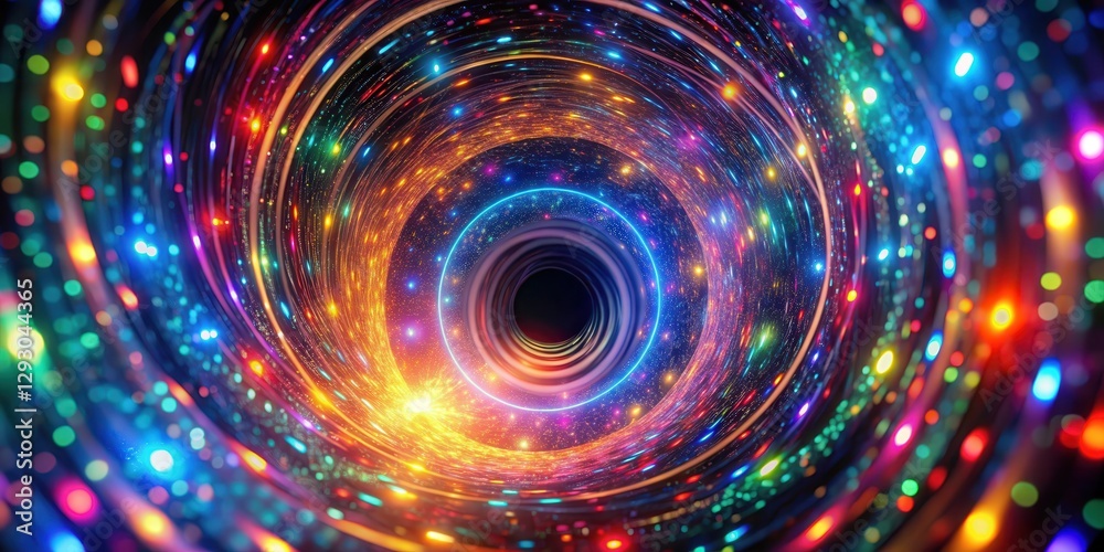 Wall mural a swirling vortex of colorful lights and patterns creates an otherworldly wormhole effect in a dark 