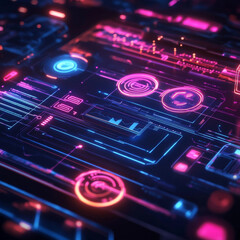 Obraz premium Futuristic digital interface with glowing neon elements and data visualization