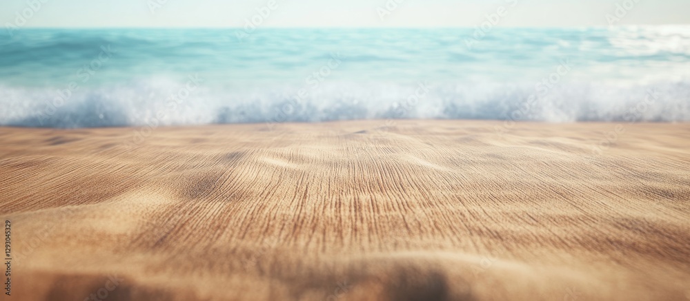 Aufkleber serene beach scene with gentle waves lapping onto soft golden sand under a bright blue sky with hint