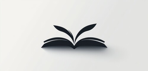 Open Book Icon with Leaves Symbolizing Knowledge and Growth in Minimalist Design