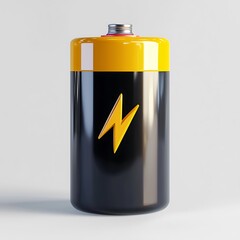 D Battery  Power Cell  Energy Storage  Yellow Top  Lightning Bolt Symbol