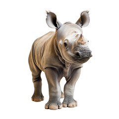 Fototapeta premium Young rhinoceros calf isolated soft lighting warm color palette innocent