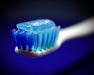 Blue gel toothpaste on toothbrush
