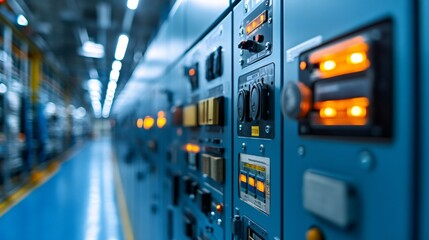 Electrical control panels powering industrial machines in modern factory