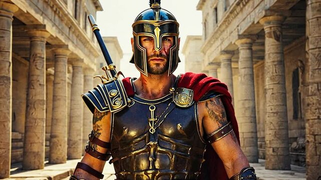 Spartan Warrior in Armor with Shield and Sword - Ancient Greek Military
