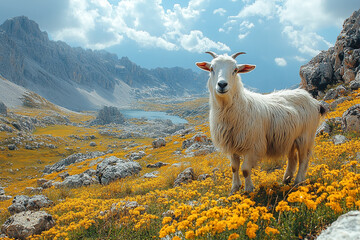 Mountain Majesty, A Goat's Golden Meadow Sanctuary in Dolomites Alps