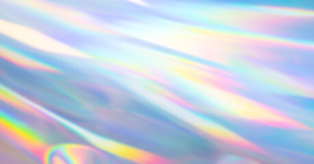 Blurred refraction light texture overlay effect. Holographic rainbow background.