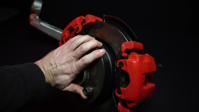 rear drift car weight assembly with disc brakes with two red calipers for hydraulic handbrake