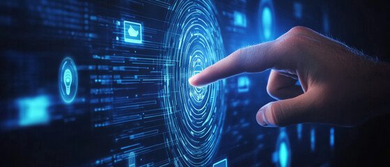 Fototapeta premium hand interacting with digital interface, showcasing technology and innovation