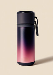Cylindrical water cup with handle and black-to-pink gradient in studio setting
