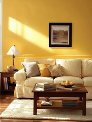 A warm and inviting interior living room with sunlight streaming through