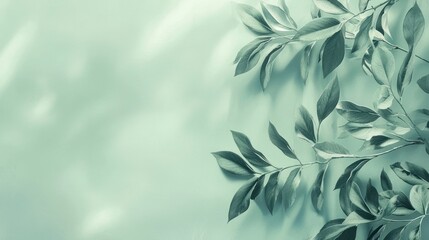 Fresh Green Leaves on Soft Mint Background for Natural Design