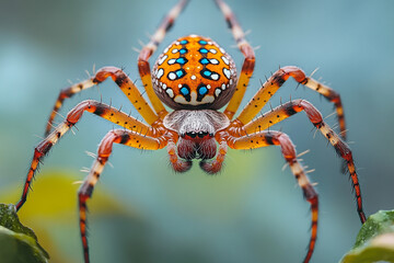 Fototapeta premium Detailed close-up of vibrant patterned spider displaying intricate details