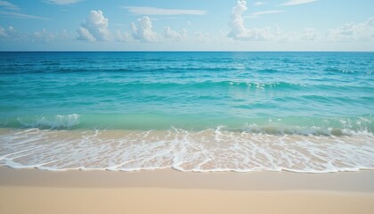 beach scene featuring soft, golden sand gently kissed by the turquoise waves of the ocean