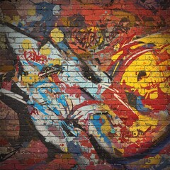 Obraz premium textured painting of an old brick wall with vibrant graffiti art.