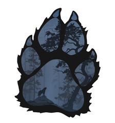 Wolf footprint. Vector illustration, isolated object	