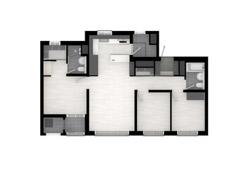 2d render of a modern house plat plan