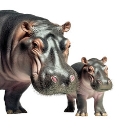 Parent and child hippos in gentle familial interaction artwork