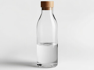 Fototapeta premium sleek glass water bottle with wooden cap, showcasing simplicity and elegance