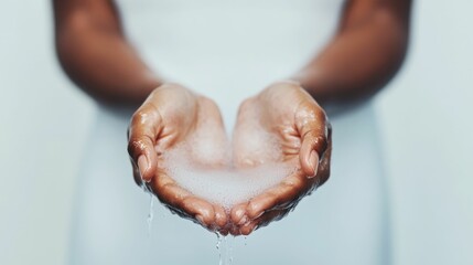 Fototapeta premium Close up of a woman s hands gently washing under a stream of flowing water emphasizing the ritual of facial cleansing and for personal well being and natural beauty