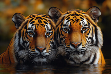 Intimate Encounter, A Striking Portrait of Two Bengals in Warm Waters