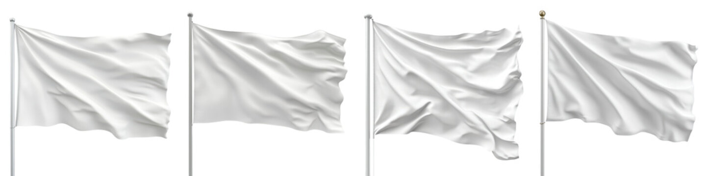 Blank white flag or banner made of soft flowing fabric material waving gently in the wind against a clean minimalist studio background  Mockup template for branding marketing corporate identity