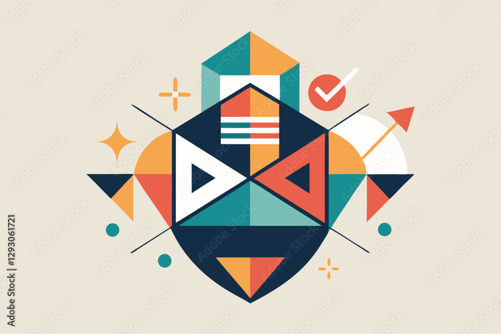 Poster a collection of colorful geometric shapes merges to form an abstract design with various patterns an