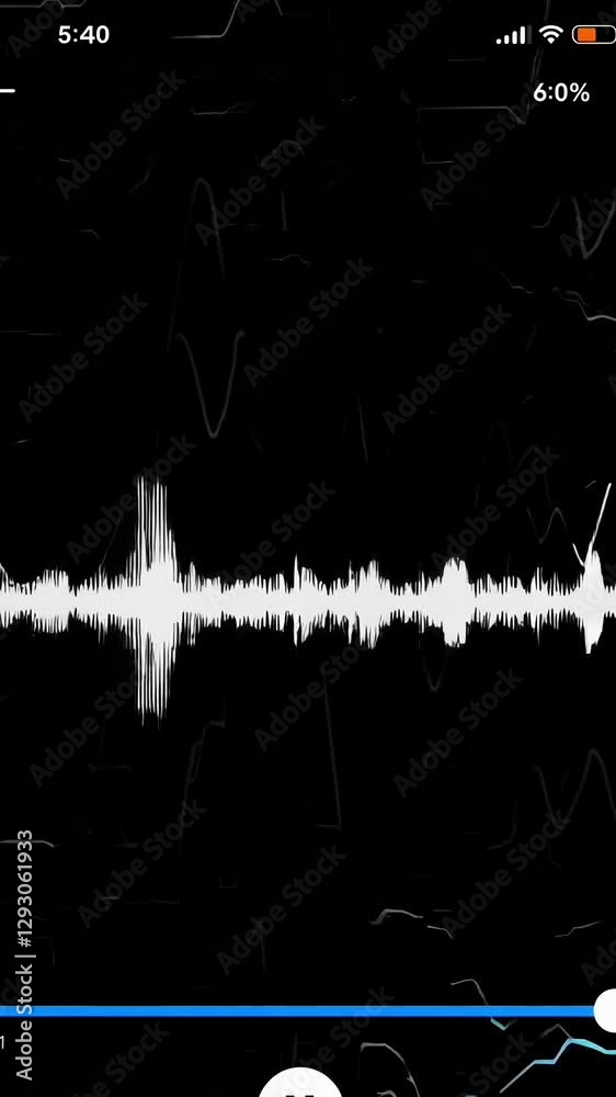 Poster visualizing sound waves: audio frequency pattern transitions on smartphone interface