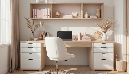 a stylish and modern home office with a Scandinavian-inspired design