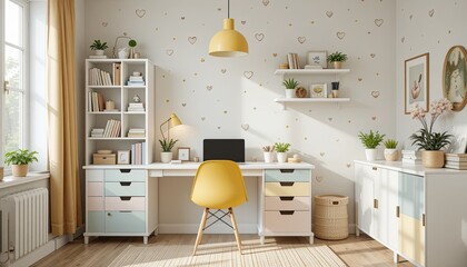 a stylish and modern home office with a Scandinavian-inspired design