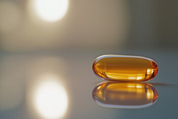 Gel capsule with omega-3 fatty acids, essential for brain health, cardiovascular support, and longevity.