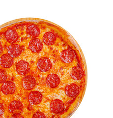 Delicious pepperoni pizza on wooden board for meal time