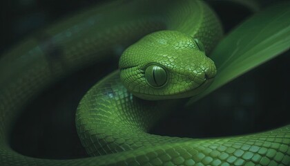 close up of a green snake