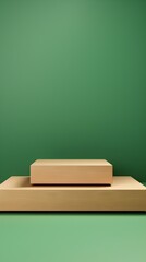 Minimalist Wooden Podium Mockup on Green Background
