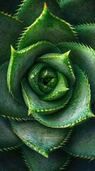Close up of succulent plant forming a spiral with thorns, aloe polyphylla