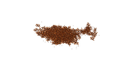 Heap of coffee or chocolate powder with scattering of crystals around. Ground coffee or cocoa beans. Realistic 3d vector illustration isolated on transparent background.