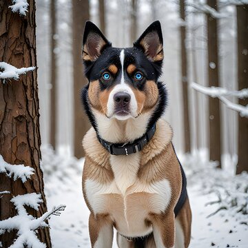 dog in snow sprinkler splash the Energetic Boxador