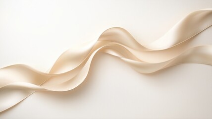 Obraz premium Elegant cream ribbon gracefully twists on a soft, white background, embodying simplicity and fluidity.