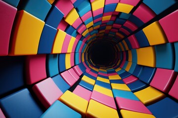 Obraz premium Overlapping colorful squares create a tunnel illusion, vibrant and deep.