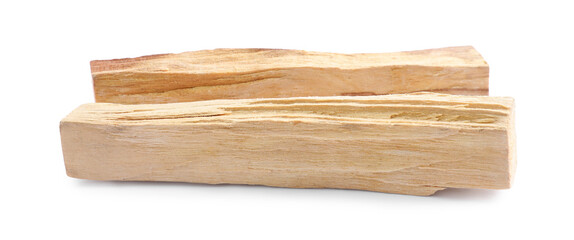 Two palo santo sticks on white background