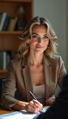 Female hiring manager interviewing a job candidate in her office