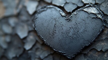 Dark heart on textured surface; distressed, moody backdrop.  Possible use for love, loss, or melancholy