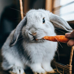 cute bunny eating carrot