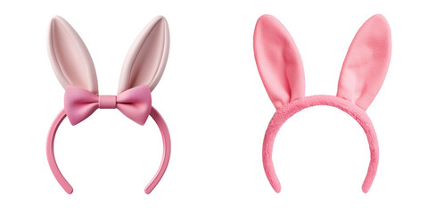 Two pink bunny ear headbands displayed against a black background.