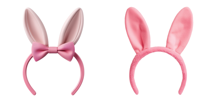 Two pink bunny ear headbands displayed against a black background.