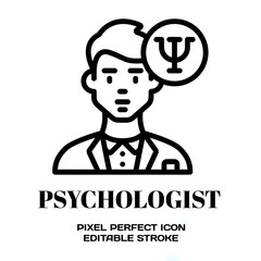 Psychologist symbol, featuring an editable stroke outline icon isolated on white background flat vector illustration. Pixel perfect